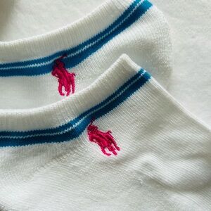 NWOT 5 Pairs of Polo by Ralph Lauren White Ankle Socks with Colorful Accents